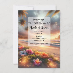 Invitación Playa Tropical Encantada Bodas Mágicas de Hibisco