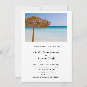 Invitación Playa Tropical Escénica con Boda de Sombrilla de P