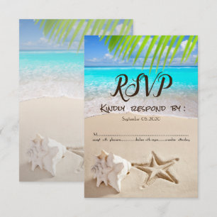 Invitación Playa Tropical,Estrella de Mar,Caracol RSVP