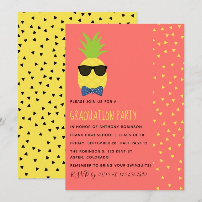 Invitación Playa tropical exótica suave Fiesta de graduación  (Anverso / Reverso)
