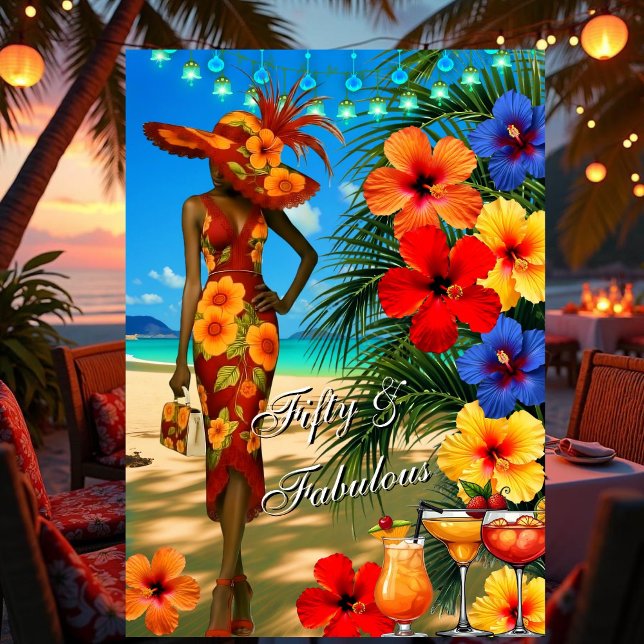 Invitación Playa Tropical Fabuloso cumpleaños 50 Hibisco (Subido por el creador)