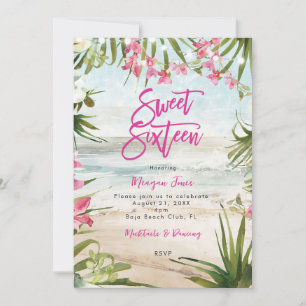 Invitación playa tropical floral dulce 16 fiesta