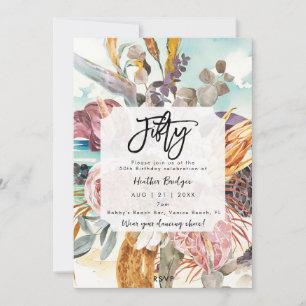 Invitación Playa tropical floral fiesta de 50 años