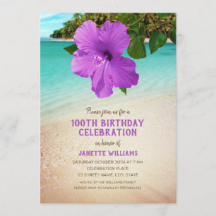 Invitación Playa Tropical Hawaiana Tema 100 cumpleaños