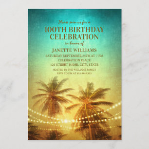 Invitación Playa Tropical Hawaiana Tema 100 cumpleaños