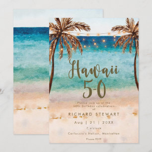 Invitación playa tropical hawaii 5 0 50 cumpleaños fiesta