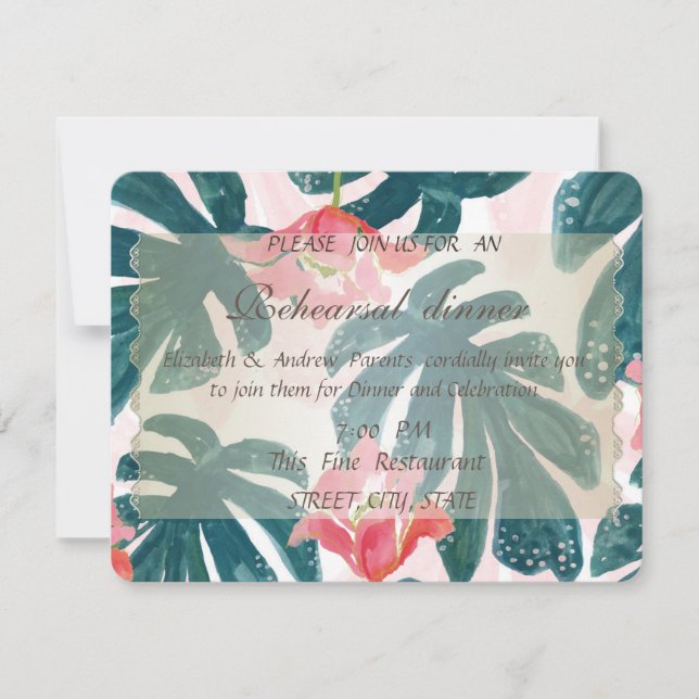 Invitación Playa Tropical Hibiskus Palm Cena de ensayo (Anverso)