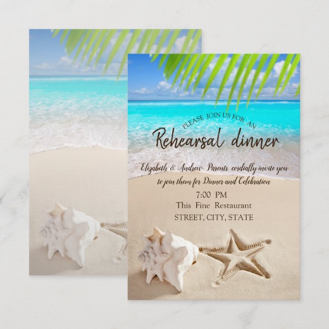 Invitación Playa Tropical, Mar, Cena de Ensayos Marítimos (Anverso / Reverso)