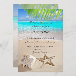 Invitación Playa tropical, mar, recepción de conchas