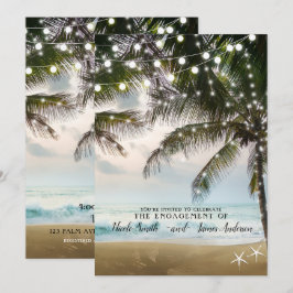 Invitación Playa Tropical Océano Palmeras Luces Compromiso
