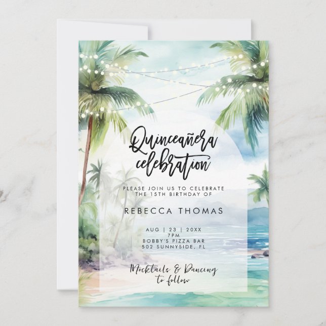 Invitación playa tropical océano Quinceanera fiesta (Anverso)