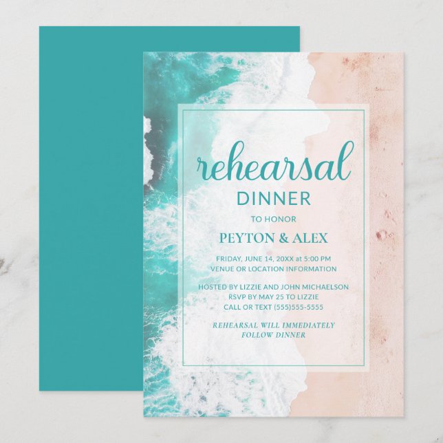 Invitación Playa Tropical Océano Turquesa Teal Ensayo (Anverso / Reverso)