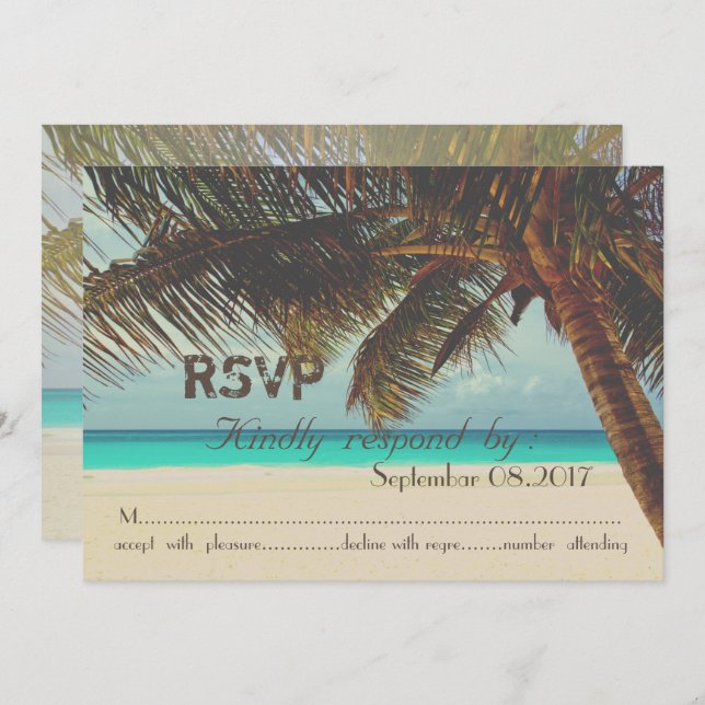 Invitación Playa,Tropical,Palm RSVP (Anverso / Reverso)