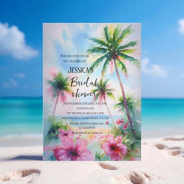 Invitación Playa Tropical Palm Tree Destino Ducha De Novias (Subido por el creador)