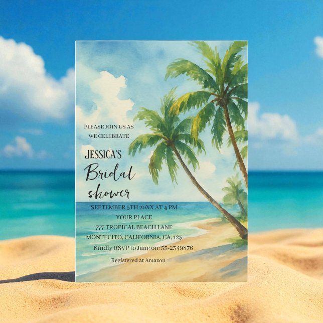 Invitación Playa Tropical Palm Tree Destino Ducha De Novias (Subido por el creador)