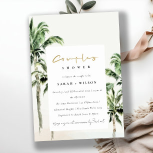 Invitación Playa Tropical Palm Tree Watercoloración Ducha Par