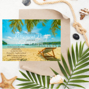 Invitación Playa Tropical,Palma,Silla  Fiesta de Jubilación