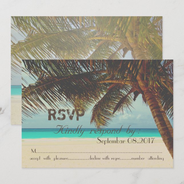 Invitación Playa, Tropical, Palmeras   RSVP (Anverso / Reverso)