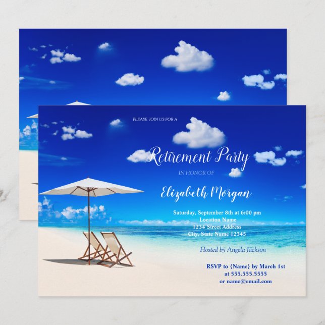 Invitación Playa Tropical, Partido de Jubilación de Nubes de  (Anverso / Reverso)