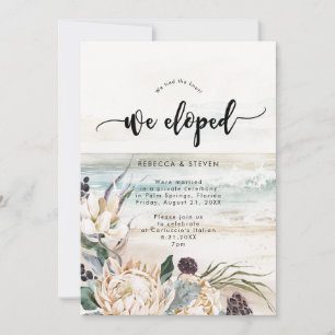 Invitación playa tropical protea floral de la que nos fugamos