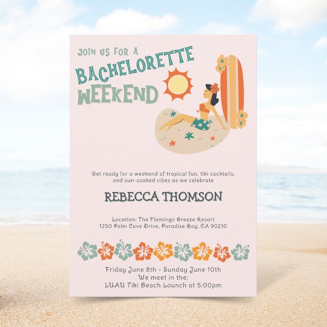 Invitación Playa tropical Retro Tiki fin de semana de Bachelo (Subido por el creador)