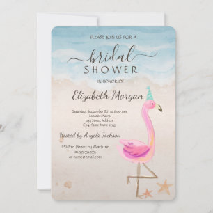 Invitación Playa Tropical Rosa Flamingos Bridal Shower