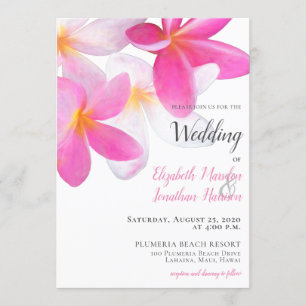Invitación Playa Tropical Rosa Plumeria Floral Hawái Boda