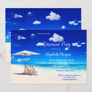 Invitación Playa Tropical ,Silla Arena Nubes Fiesta de Jubila