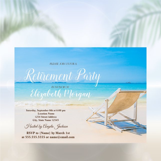 Invitación Playa Tropical, Silla Relajante Fiesta de Jubilaci (Subido por el creador)