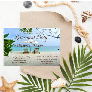 Invitación Playa Tropical, Sillas Fiesta de Jubilación