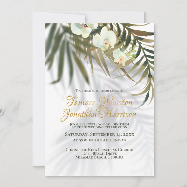 Invitación Playa Tropical Todo En Una Palmera Sombra Boda En (Anverso)