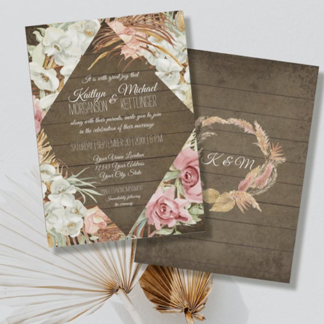 Invitación Playa tropical tropical de Pampas verde Rubor Flor (Subido por el creador)