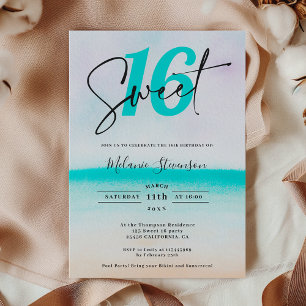 Invitación Playa tropical turquesa de escritura oscura gris 1
