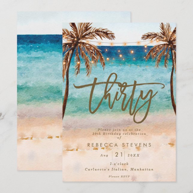 Invitación playa tropical verano 30 cumpleaños fiesta (Anverso / Reverso)