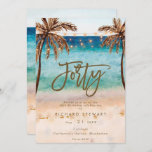 Invitación playa tropical verano 40 cumpleaños fiesta<br><div class="desc">Una encantadora playa tropical con temática de los 40 años, invitación al cumpleaños con palmeras y luces de cuerda que combinan con el reverso. Fácil editar o borrar los campos de texto disponibles para personalizar la información con sus propios detalles para un acabado profesional y personalizado. Los elementos coincidentes están...</div>