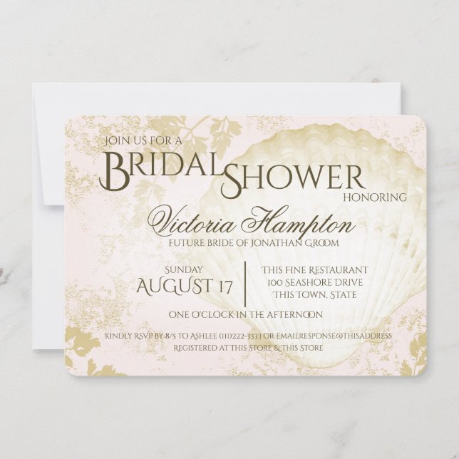 Invitación Playa virgen costera rosa Rubor ducha de novias (Anverso)