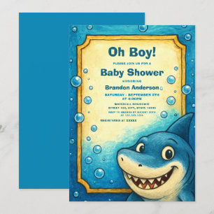 Invitación Playas Blue Shark Bubbles Boy Baby Shower