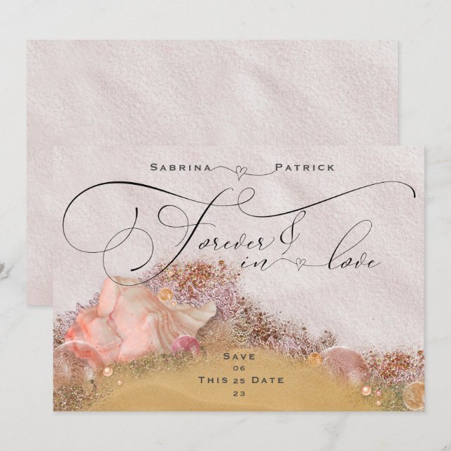 Invitación Playas de arena rosa para siempre enamoradas (Anverso / Reverso)