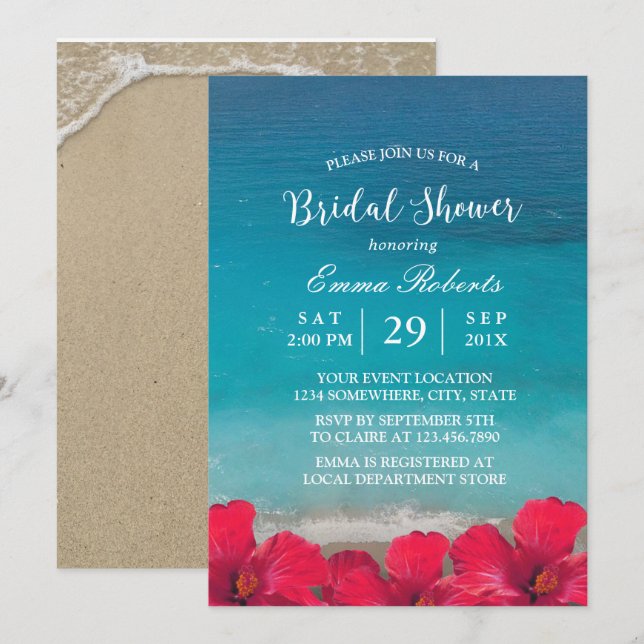 Invitación Playas de Verano Elegante Floral Bridal Shower (Anverso / Reverso)