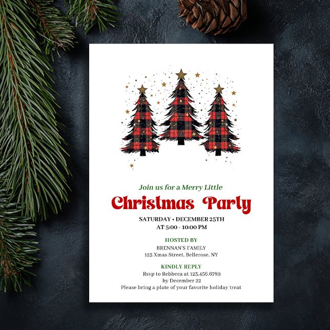Invitación Playful Buffalo Christmas Tree Editable Invitation (Playful Buffalo Christmas Tree Editable Invitation)