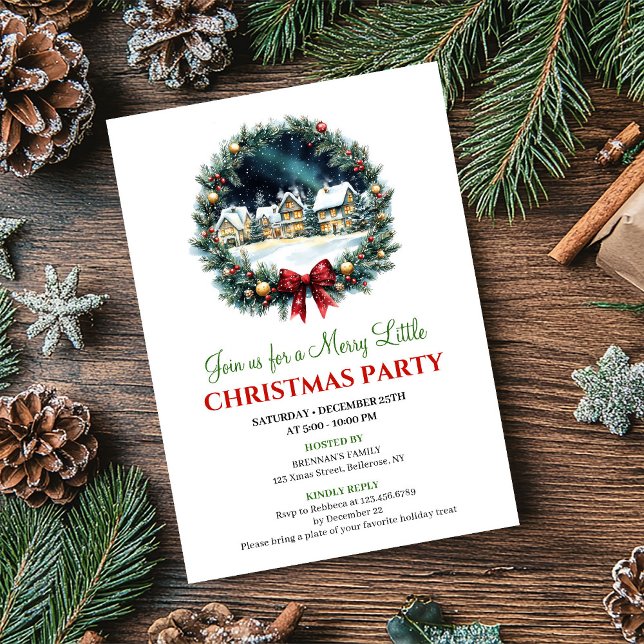 Invitación Playful Christmas Scene Watercolor Party Invites (Playful Christmas Scene Watercolor Party Invitation)