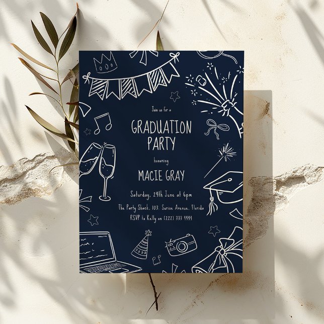 Invitación Playful Doodle Graduation Party (Subido por el creador)