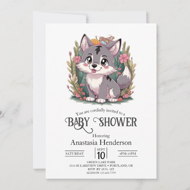 Invitación Playful Happy Wolf Baby Shower (Anverso)