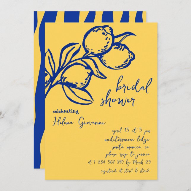 Invitación Playful Italian Handwritten Lemon Bridal Shower (Anverso / Reverso)