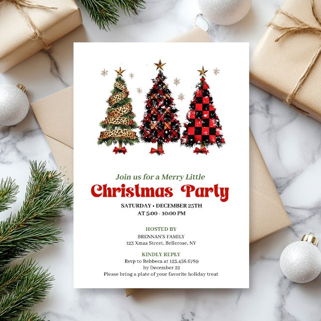 Invitación Playful leopard and red plaid Christmas invitation (Playful leopard and red plaid Christmas invitation)