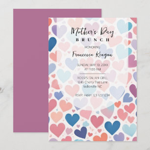 Invitación Playful Mauve Purple Hearts Mother Day Brunch