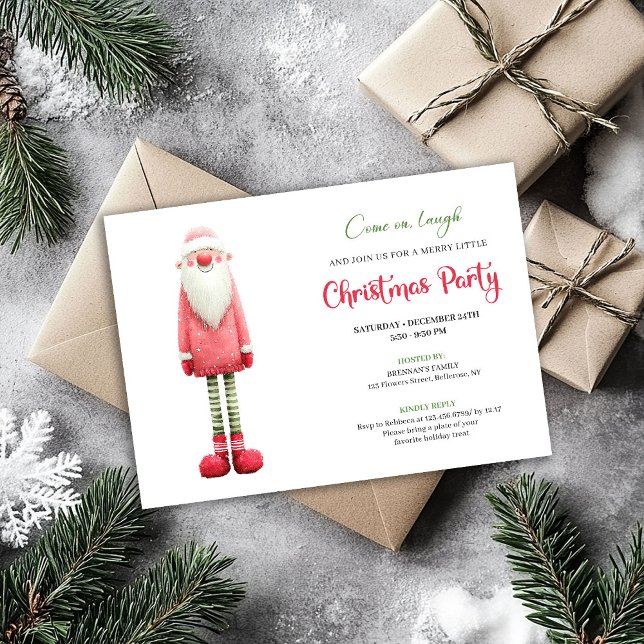 Invitación Playful Quirky Pink Santa Holiday Greeting (Playful Quirky Pink Santa Holiday Greeting)