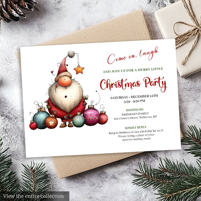 Invitación Playful Quirky Santa Classic Red Green Party  (Playful Quirky Santa Classic Red Green Party Invite)