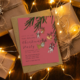 Invitación Playful Reindeer Dogs Christmas Illustration