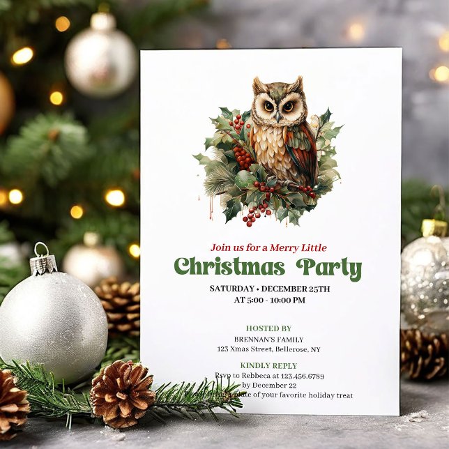 Invitación Playful retro Christmas owl party invitation (Playful retro Christmas angel party invitation

)